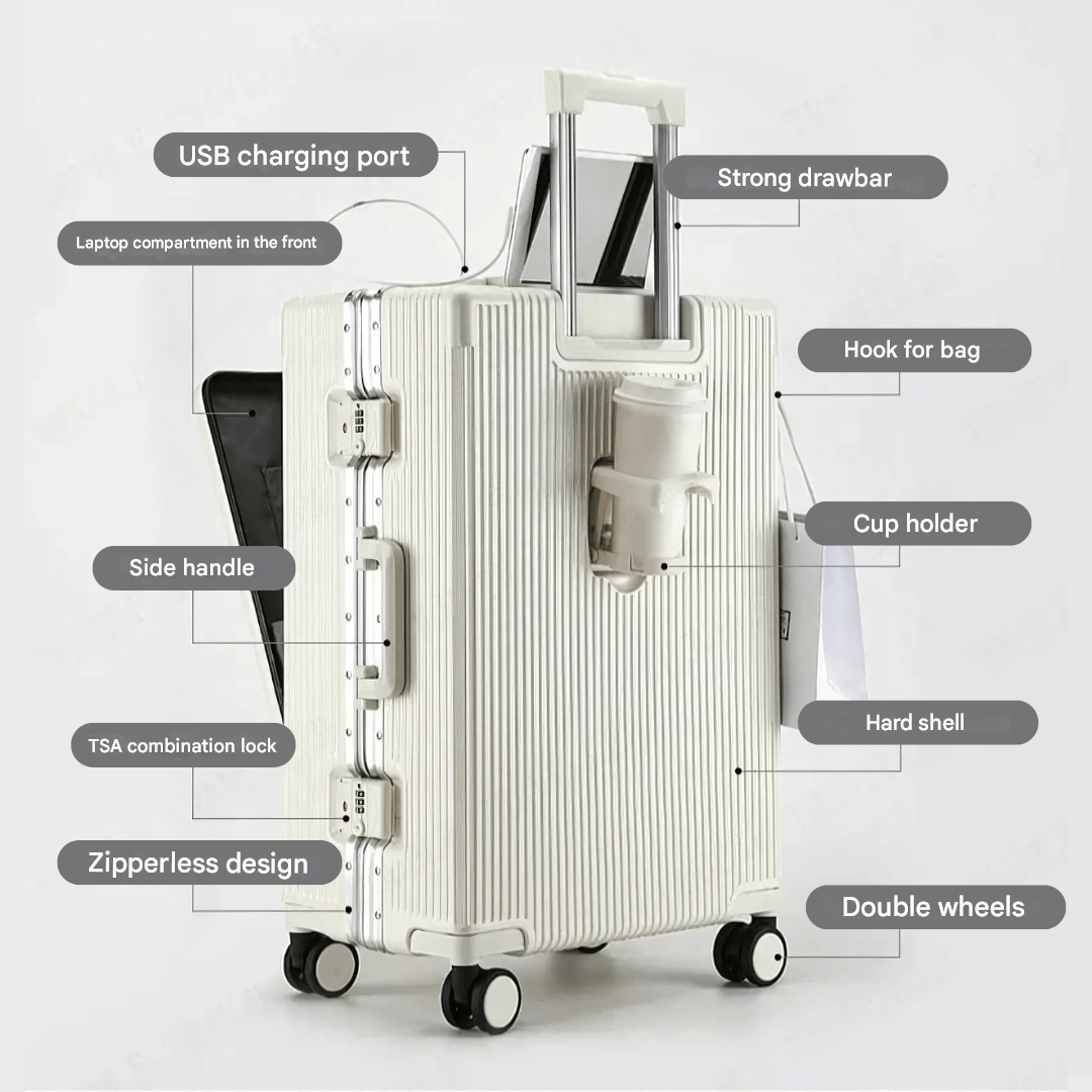 Manhattan Pro portable office: durable carry-on with front laptop access & USB charge port.