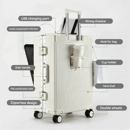 Manhattan Pro portable office: durable carry-on with front laptop access & USB charge port.