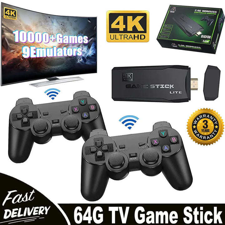 Gamers gift: 64GB wireless HDMI retro game stick with 20,000+ vintage and classic games for endless fun.