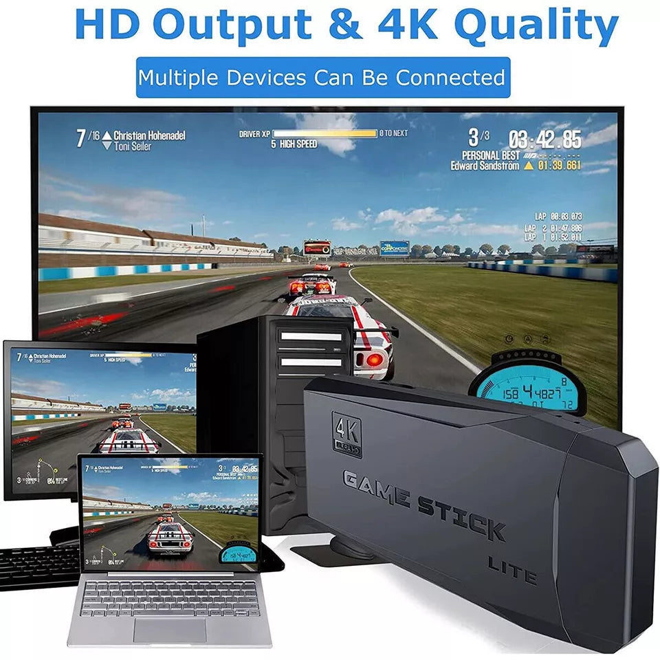 High-def 4K HDMI console for retro gaming. Access 20,000+ classic games & multiplayer fun with wireless controls.