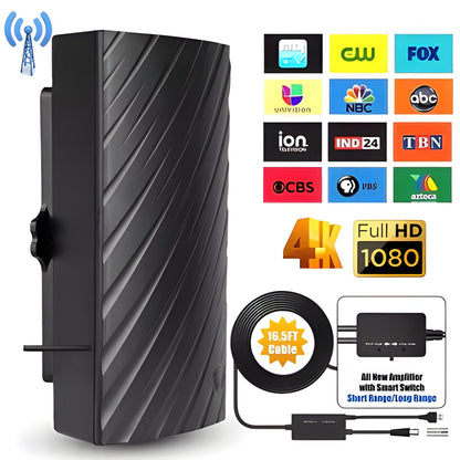 HDTV 4K Digital TV antenna, 600-mile range, for clear indoor TV reception & free channels.