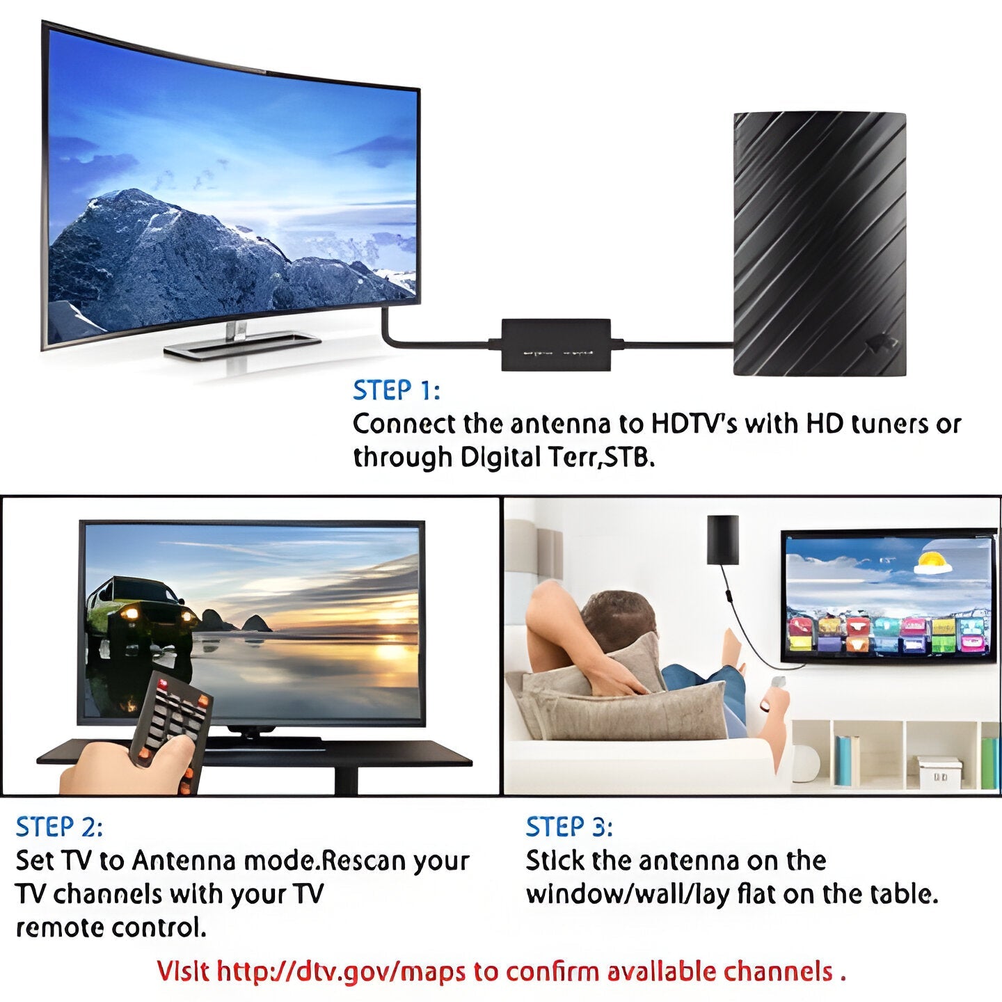 Long-range 4K HDTV digital antenna, 600 miles reception. Enjoy free ultra HD TV channels indoors.