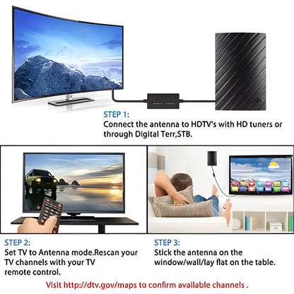 Long-range 4K HDTV digital antenna, 600 miles reception. Enjoy free ultra HD TV channels indoors.