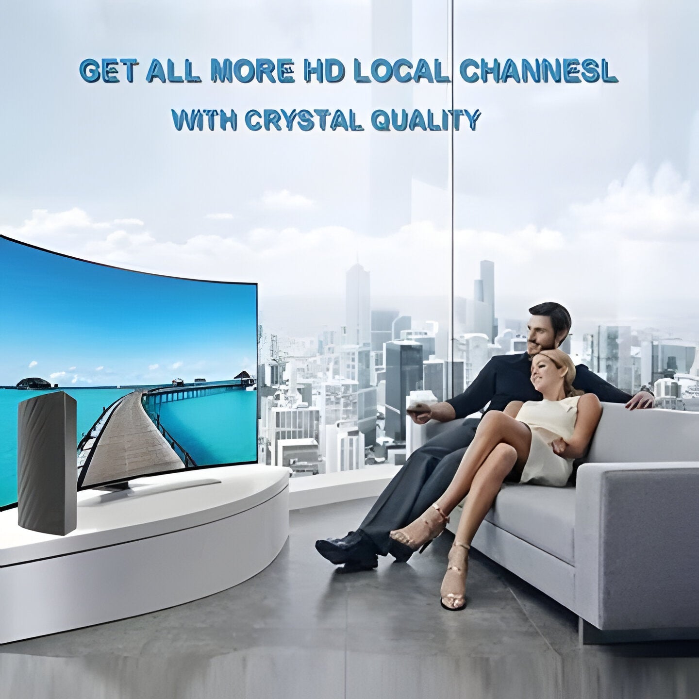 Modern design HDTV 4K digital TV antenna, 600 miles range. Easy indoor setup for superior TV reception.