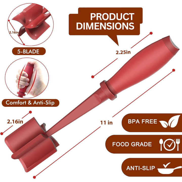 Efficient cooking gadget: a durable heat-resistant meat chopper for quickly crumbling ground meat.