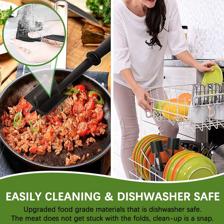 Essential food prep tool: a heat-resistant meat masher for perfect ground meat texture and stirring.