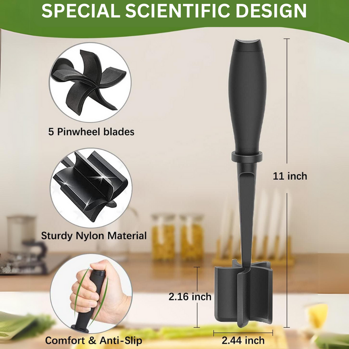 Multi-purpose heat-resistant meat chopper, great for ground meat, veggies, and burger smashing.