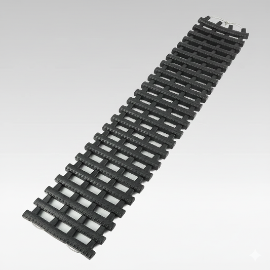Heavy-duty car traction mat for off-road recovery, enhancing tire grip in snow, sand, or mud.