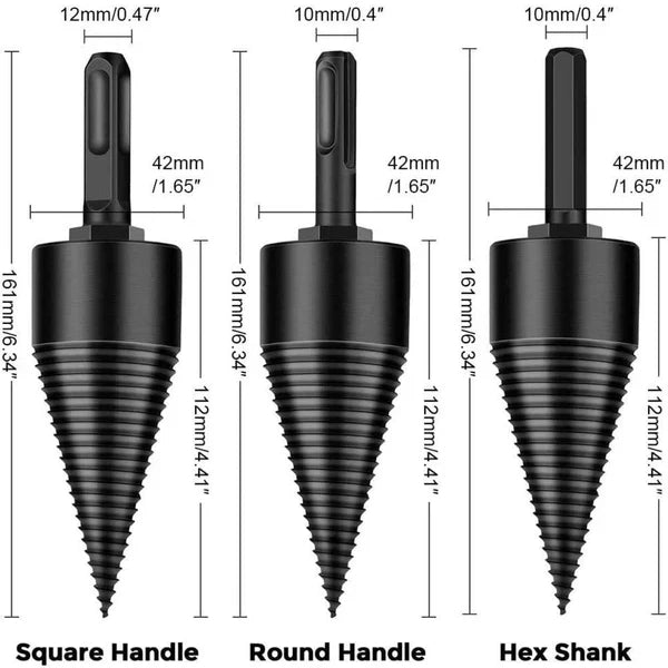 Efficient wood splitter drill bit. Carbon steel tool makes quick work of firewood & logs. Universal design.
