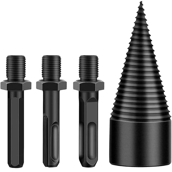 Universal heavy-duty firewood drill bit for effortless wood splitting. Carbon steel construction, fits any drill type.