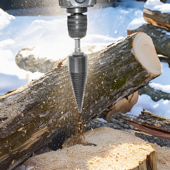Efficient wood splitter drill bit, a heavy-duty carbon steel power tool accessory for easy firewood splitting.