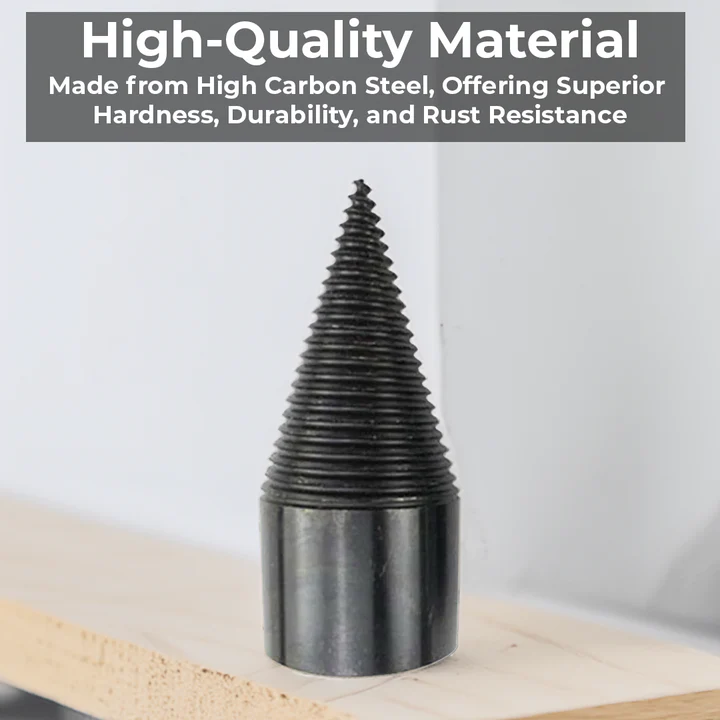 Power tool firewood splitter drill bit, heavy-duty carbon steel design for efficient and quick wood splitting.