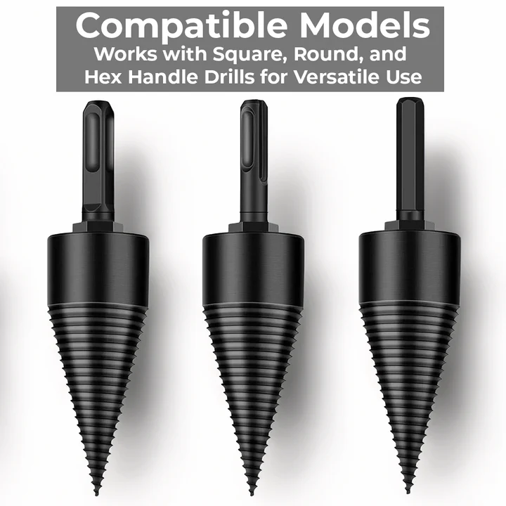 Durable carbon steel log splitter drill bit, a heavy-duty power tool accessory for efficient home wood splitting.