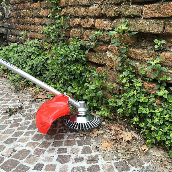 Durable carbon steel weed brush for trimmers, ideal for heavy-duty landscaping & weed cutting.
