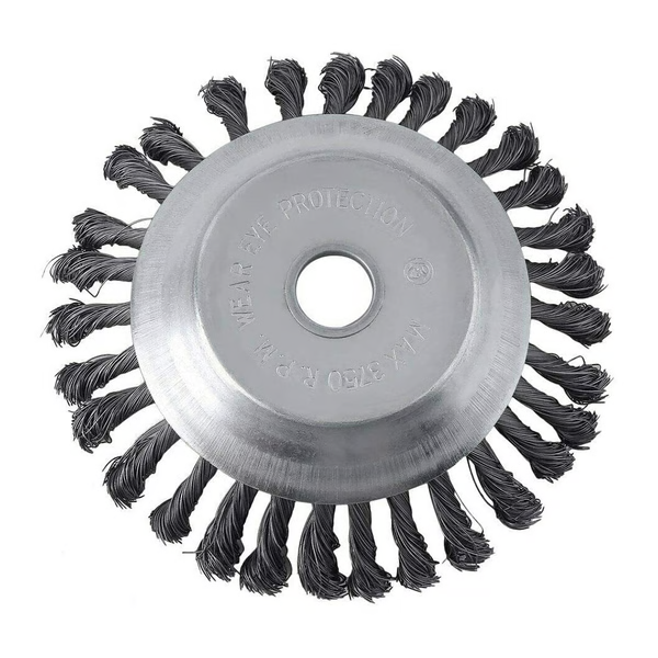 Versatile carbon steel weed brush trimmer head for lawn care, landscaping, and stubborn weed removal.
