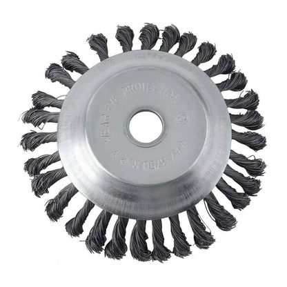 Versatile carbon steel weed brush trimmer head for lawn care, landscaping, and stubborn weed removal.