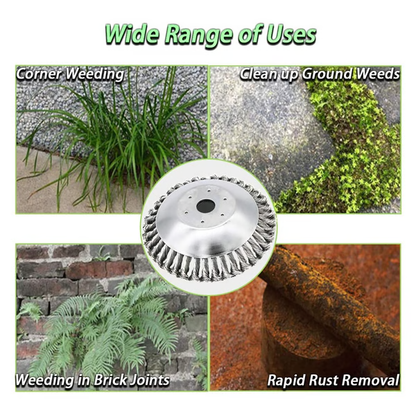 Carbon steel weed brush trimmer head for heavy-duty weed removal and efficient garden maintenance.