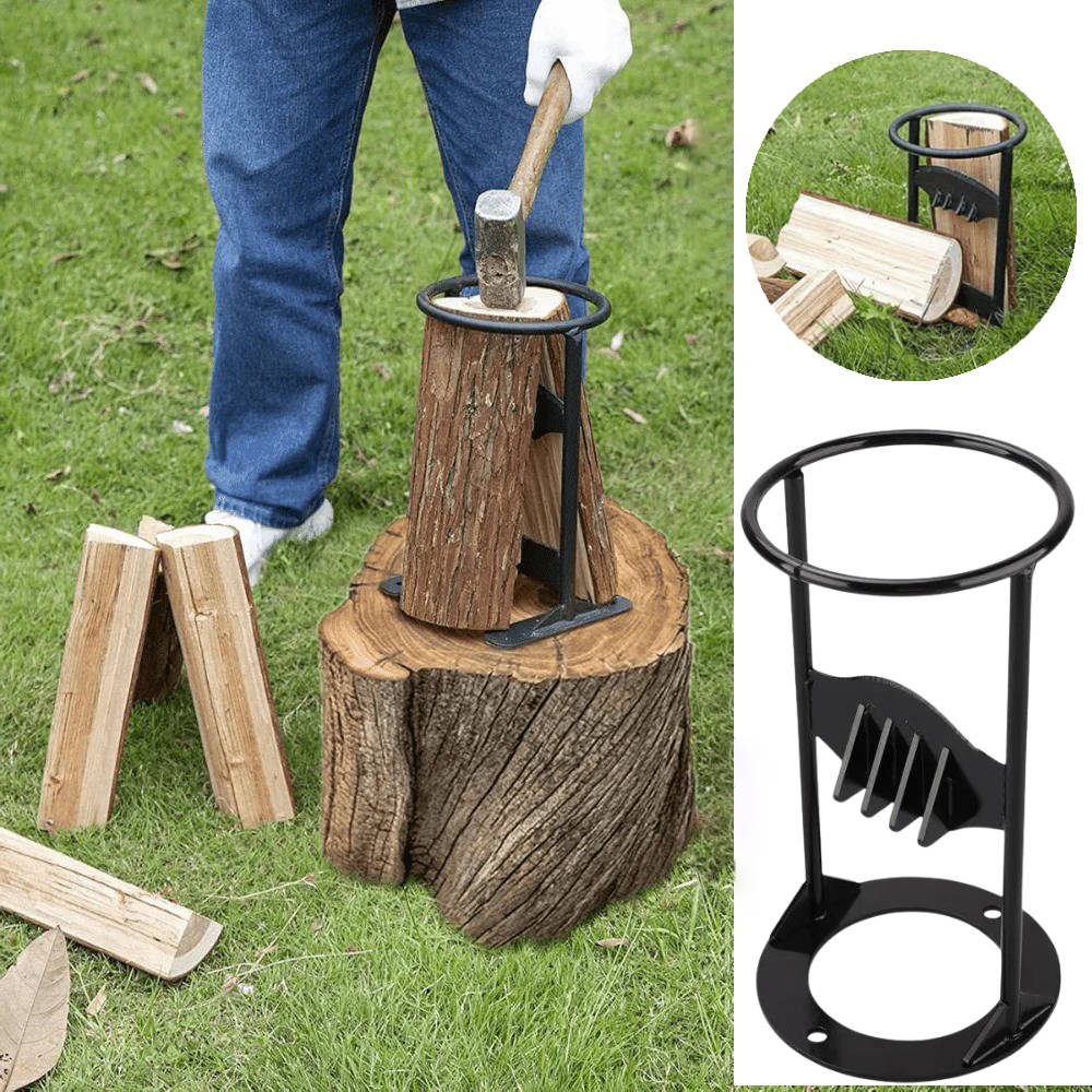 Heavy-duty cast iron firewood splitter for safe, manual log splitting and kindling making.