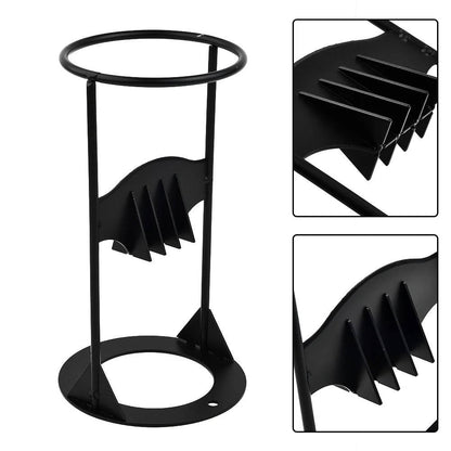 Manual wood splitter for kindling and logs, an essential heavy-duty cast iron tool for outdoor fires.