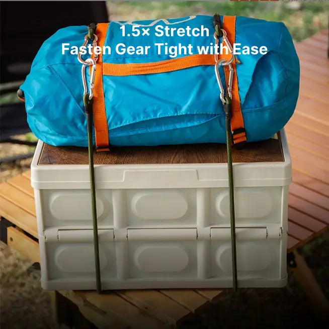 Assorted view of robust elastic bungee cords, 6-count, for versatile camping and storage solutions.