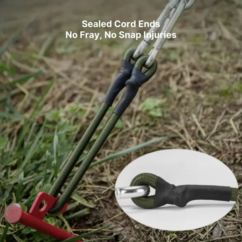 Durable black bungee straps, 6-piece set, with secure hooks for cargo and outdoor tie-down needs.