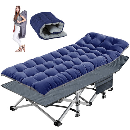 Easy-to-store portable camping cot, includes a supportive mattress for travel.