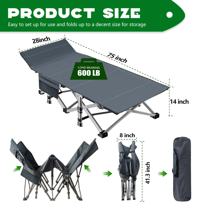 Travel-ready portable camping cot, easy setup, with soft mattress & durable frame.