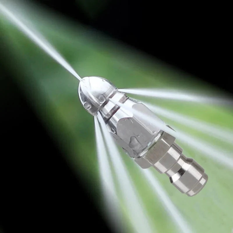 Heavy-duty pressure washer sewer jetter nozzle with 1/4'' quick connector for effective pipe and drain cleaning.