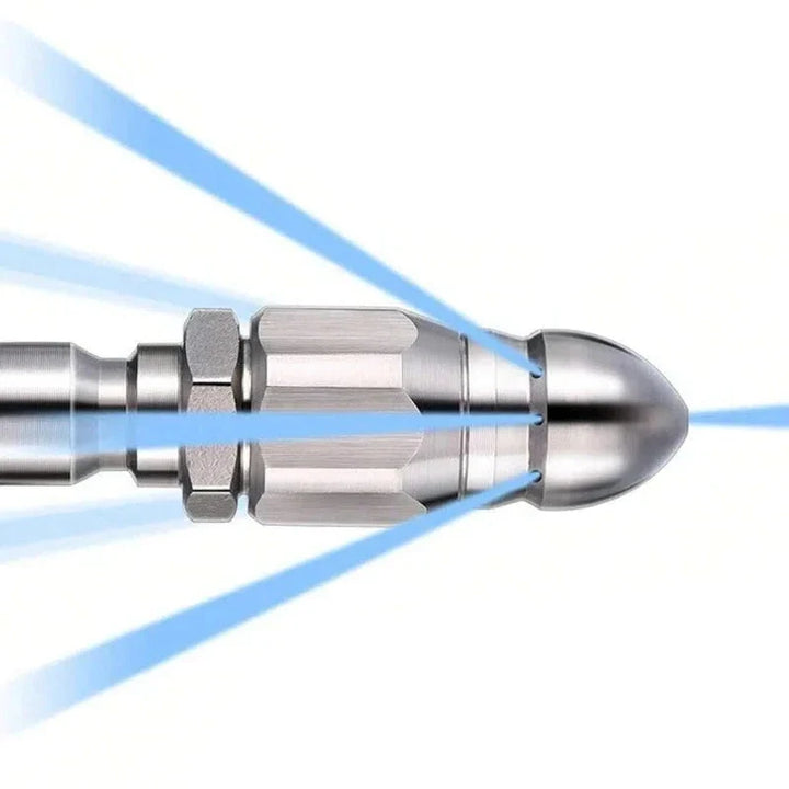 High-pressure 1/4 inch connector sewer jetter nozzle, ideal drain cleaner for stubborn clogs in home plumbing.