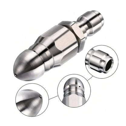 Durable heavy-duty 1/4'' pressure washer sewer jetter nozzle for powerful drain and pipe clog removal.