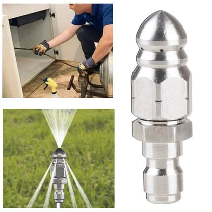 Versatile 1/4'' quick connect sewer jetter nozzle for efficient pipe cleaning and drain unblocking.