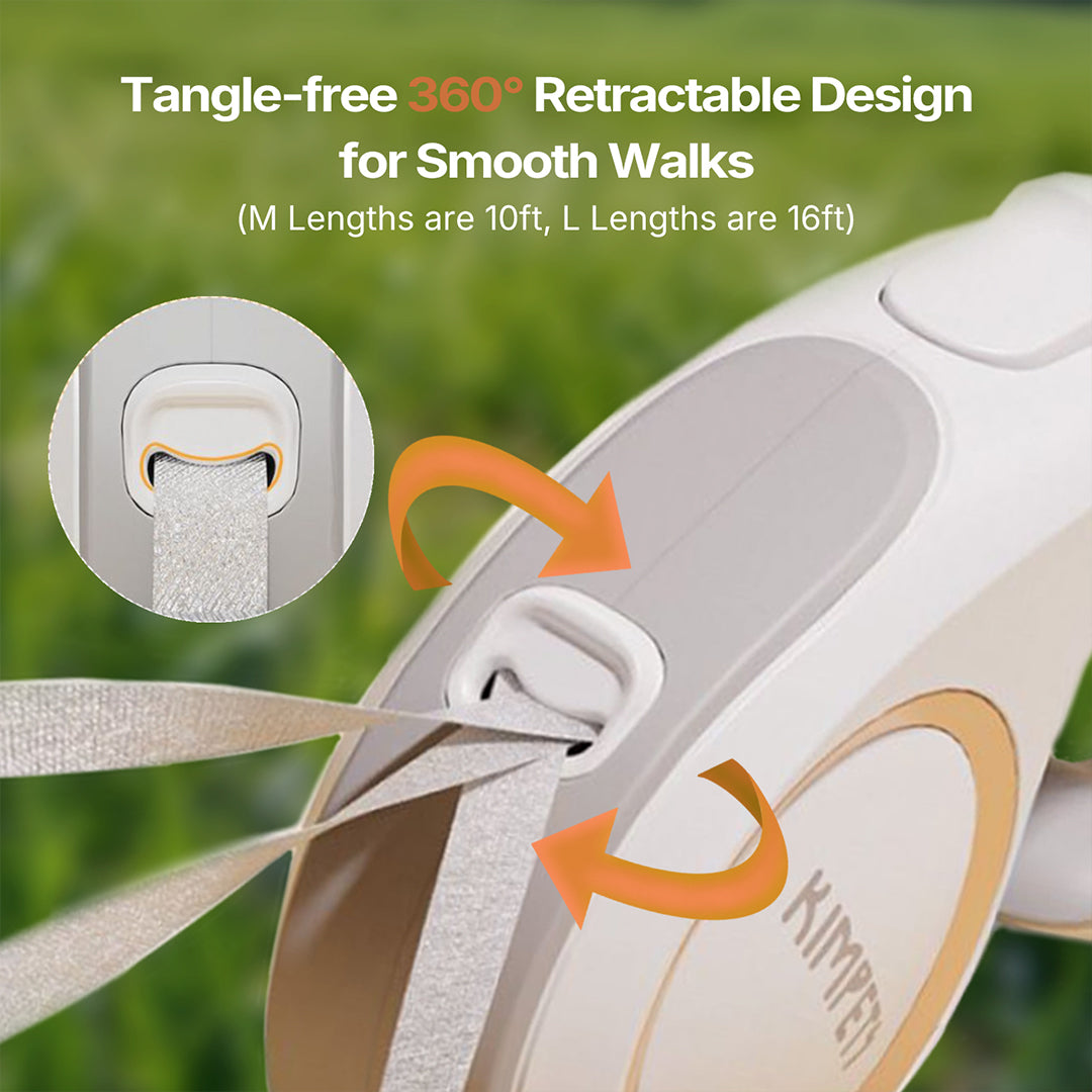 Retractable dog leash with reflective stitching for night safety during dog walks