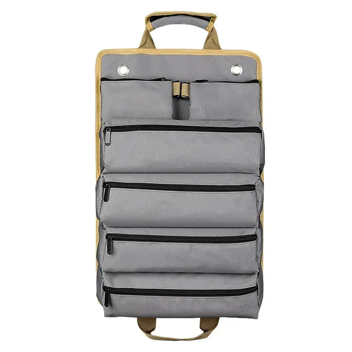 Water-resistant Oxford fabric tool organizer, roll-up style, great for mechanics and DIY enthusiasts
