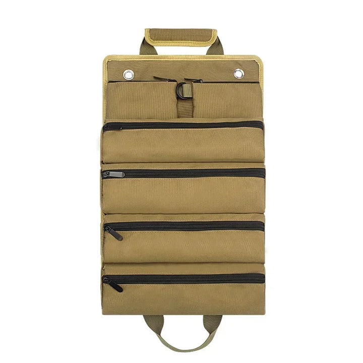 Tool bag organizer, roll-up design, durable and portable, keeps tools neatly stored and accessible