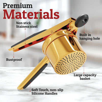 Versatile stainless steel vegetable masher, perfect for potatoes, avocado, and baby food prep.