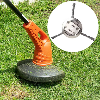 Universal steel wire trimmer head for weed removal, rust cleaning, and moss control. Essential lawn care tool.