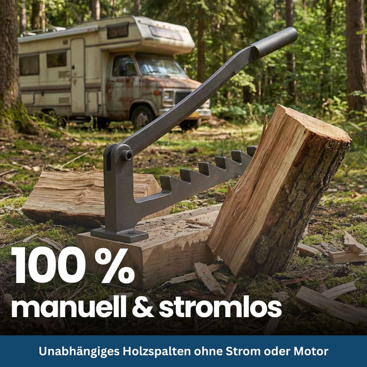 Manual wood splitting tool, wall-mounted for safety, perfect for logs and kindling in outdoor living.