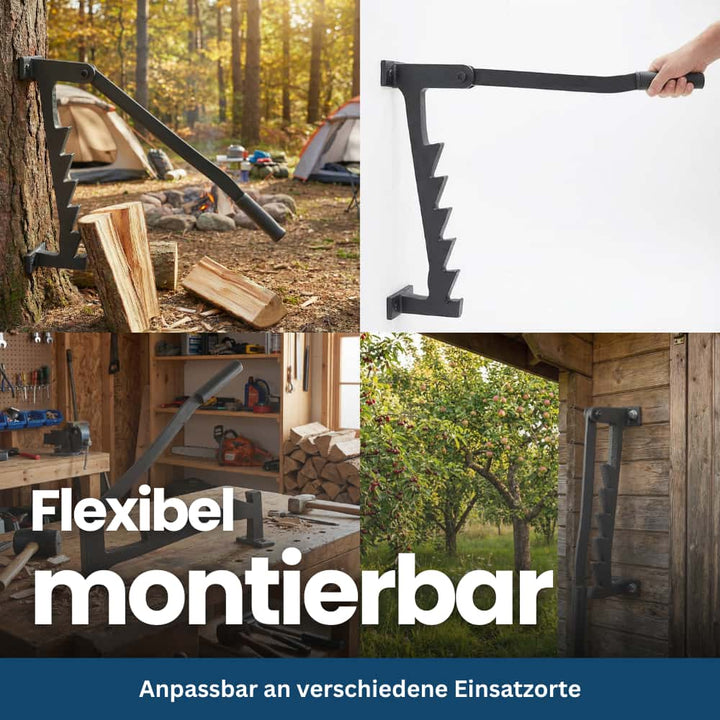 Ergonomic wall mount log splitter, a safe and efficient manual tool for preparing firewood.