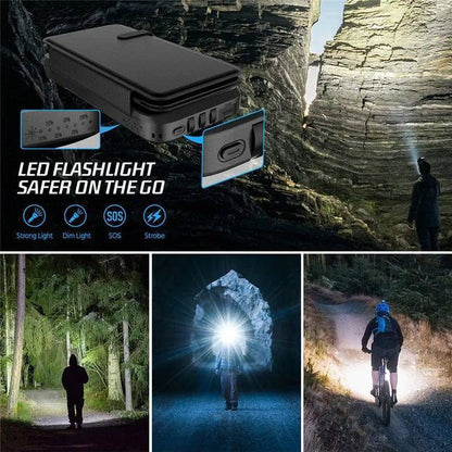 Tactical solar power bank with wireless charging capability, durable design for rugged outdoor adventures