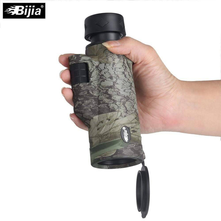 Rugged outdoor monocular, 10x42 with dual focus and BAK4 prism, suitable for all weather conditions.