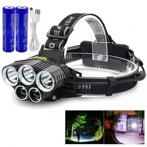 Rechargeable LED headlamp with adjustable focus & 5 powerful LEDs, perfect for hiking and exploration