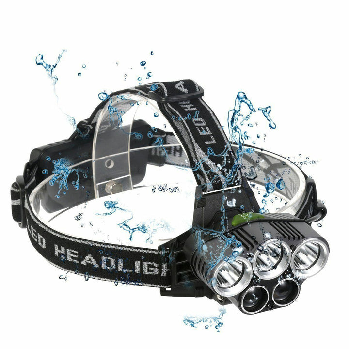 Bright 5X LED waterproof headlamp with adjustable strap, excellent for night hiking and exploration