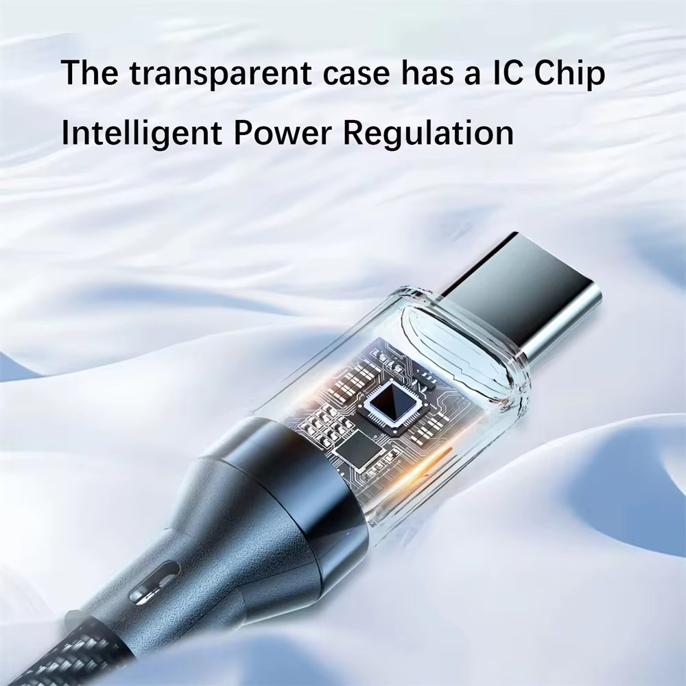 USB-C fast charger cable with LED power display for efficient device charging.