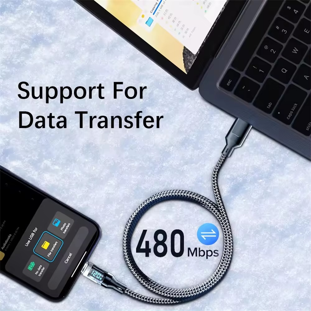 Universal USB-C fast charging cable, a reliable phone charger with an innovative LED display.