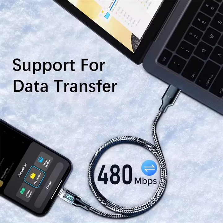 Universal USB-C fast charging cable, a reliable phone charger with an innovative LED display.