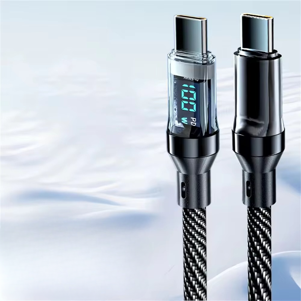 Ultra-fast charging USB-C cable featuring a clear LED display for quick power monitoring.
