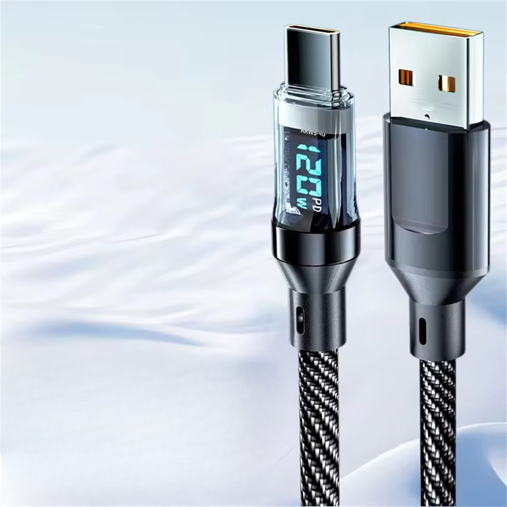 Essential device accessory: a fast charging USB-C power cable with an integrated LED display.