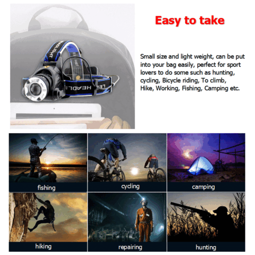 Outdoor gear LED headlamp, powerful and waterproof for all-weather use