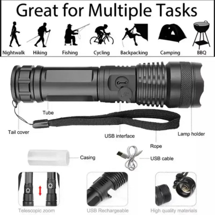 Compact high-power LED flashlight, perfect for camping and emergencies