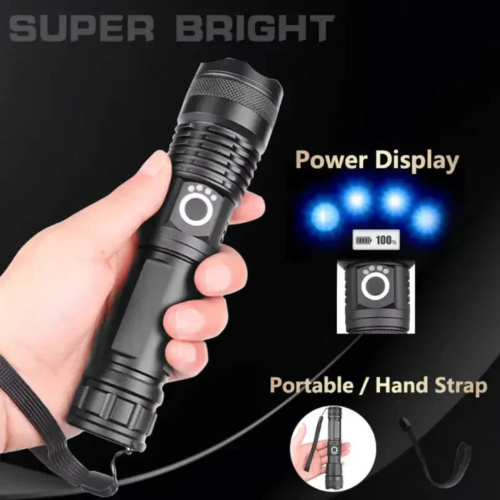 Bright LED tactical flashlight with adjustable focus for varied scenarios